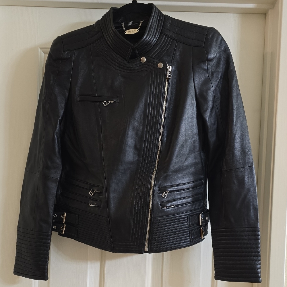Moma Black Leather Biker Jacket